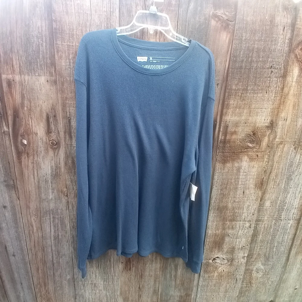 Levis Long Sleeve Relaxed Thermal Shirt XXL Blue Pullon Crew Neck Relaxed Fit